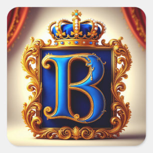👑 Blau Letter B Kroon Monogram Naamgever Vierkante Sticker