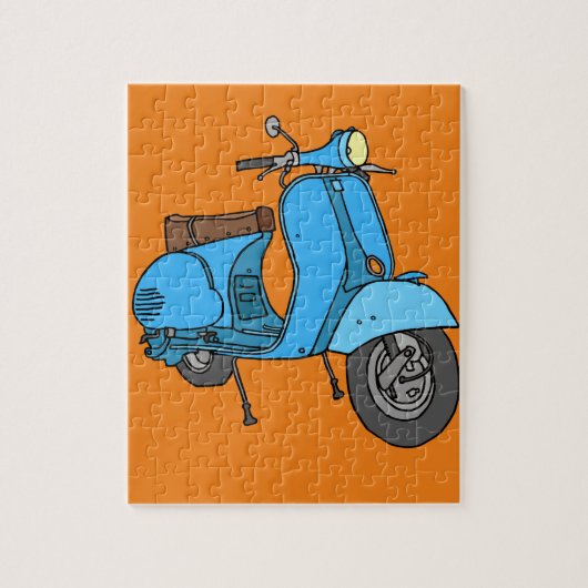 Blauer Motorroller (Vespa) Legpuzzel (Verticaal)