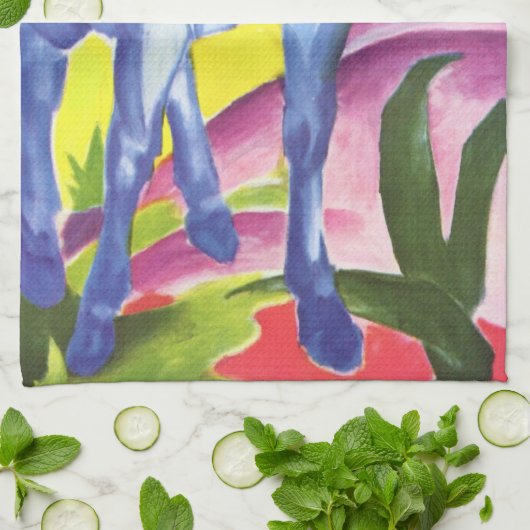 Blaues Pferd I van Franz Marc Kitchen Towel Theedoek (Gevouwen)