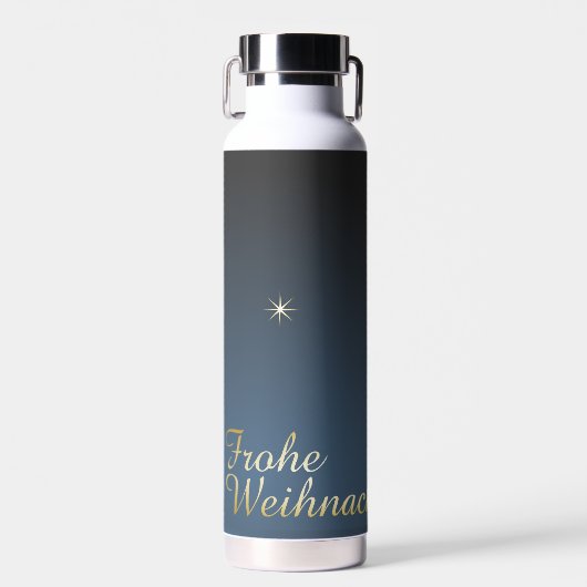 Blaues Weihnachtsmotiv mit goldenem Weihnachtsbaum Waterfles (Voorkant)