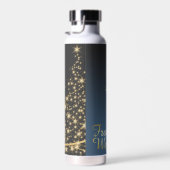 Blaues Weihnachtsmotiv mit goldenem Weihnachtsbaum Waterfles (Rechts)