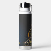 Blaues Weihnachtsmotiv mit goldenem Weihnachtsbaum Waterfles (Achterkant)