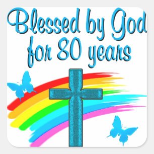 BLAUTIEF BLAUW 80E BIRTHDAY CHRISTELIJK ONTWERP VIERKANTE STICKER
