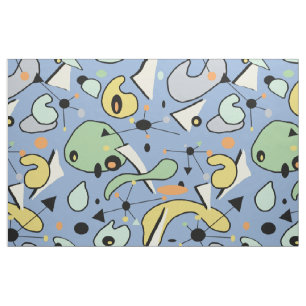  Blauw 1950s Atomic & Kidney Shapes Naadloos Stof