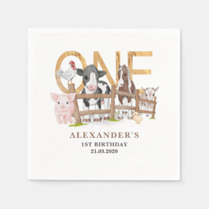 Blauw 1e verjaardag boerderijdieren kinder servett servet
