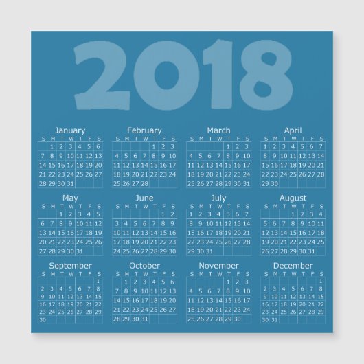 Blauw 2018 Kalender Vierkant Magnetische Kaart (Voorkant)