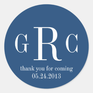 Blauw 3 initiaal monogram label label bruiloft gun