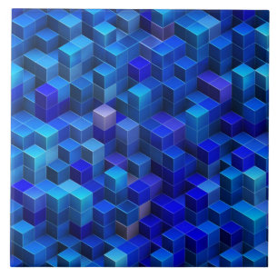 Blauw 3D-blokjes abstract geometrisch patroon Tegeltje