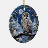 Blauw 3D Kerst Schattige Uil Dier Keramisch Ornament (Rechts)