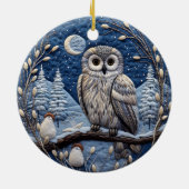 Blauw 3D Kerst Schattige Uil Dier Keramisch Ornament (Achterkant)