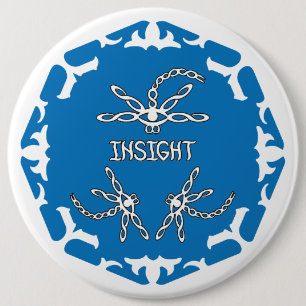 Blauw, 3e Oog Chakra "Inzicht" Libel Witte Achterg Ronde Button 6,0 Cm