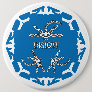 Blauw, 3e Oog Chakra "Inzicht" Libel Witte Achterg Ronde Button 6,0 Cm