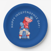 Blauw 4 juli Gnome Independence Day Pape Papieren Bordje (Voorkant)