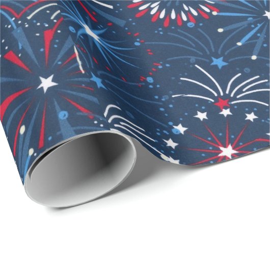 Blauw 4 juli vuurwerk cadeaupapier (Rol Hoek)