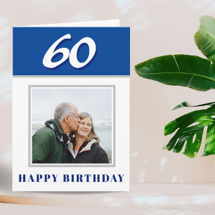 Blauw 60ste verjaardag aangepaste foto gepersonali kaart