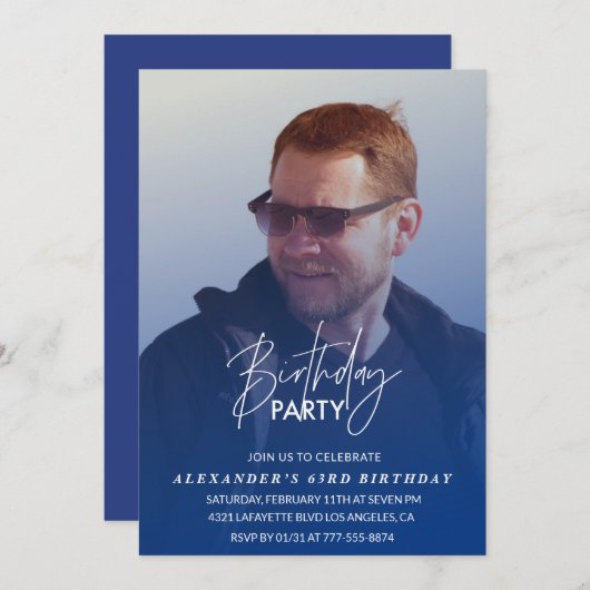 Blauw 63e verjaardag uitnodiging Verjaardagsfeest (Voorkant / Achterkant)