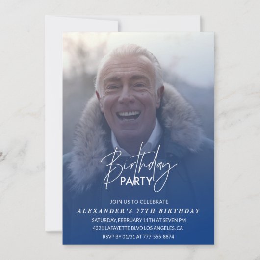 Blauw 77e verjaardag uitnodiging Verjaardagsfeest (Voorkant)