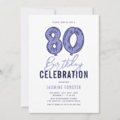 Blauw 80e verjaardagsfeest kaart (Voorkant)