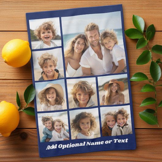 Blauw 9 Photo Square Collage - met script wit Theedoek