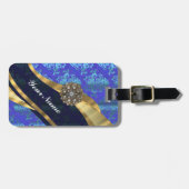 Blauw aangepast demaspatroon bagagelabel (Voorkant horizontaal)