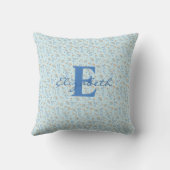 Blauw Aangepast Monogram Boho Wildflower Patroon Kussen (Achterkant)