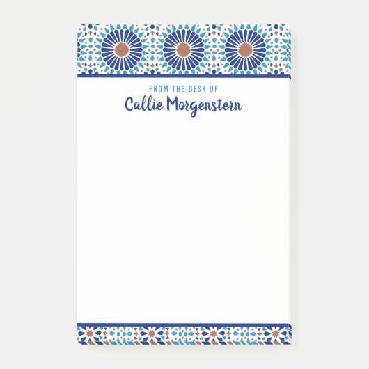 Blauw aangepaste geometrische patroonnavigatie na post-it® notes (Voorkant)