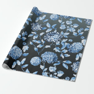 Blauw aangepaste kleur Achtergrond Grote Floral To Cadeaupapier