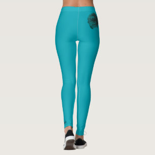 Blauw aangepaste Leggings, Blauwgroen Roos en naam Leggings