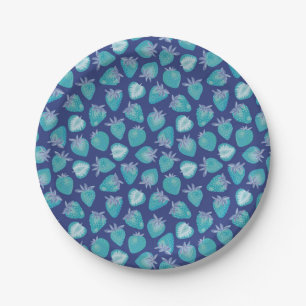 Blauw Aardbei Patroon Papieren Bordje