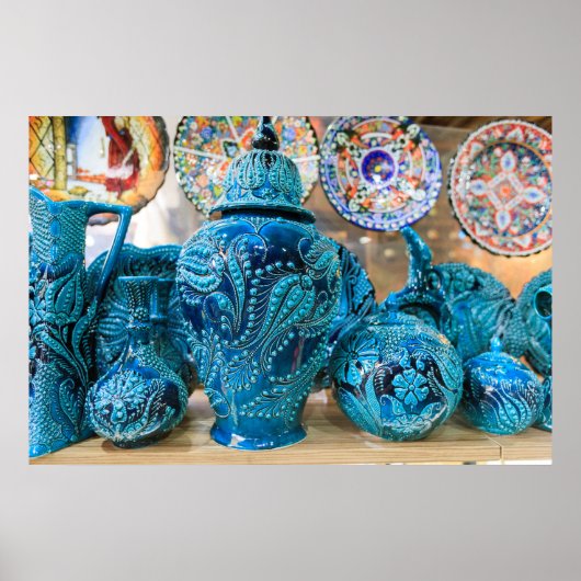 Blauw aardewerk op de markt poster (Voorkant)