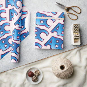 Blauw ABC Alfabet Blokpatroon Cadeaupapier