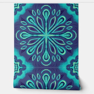 Blauw Abstract Bloem Boho Behang