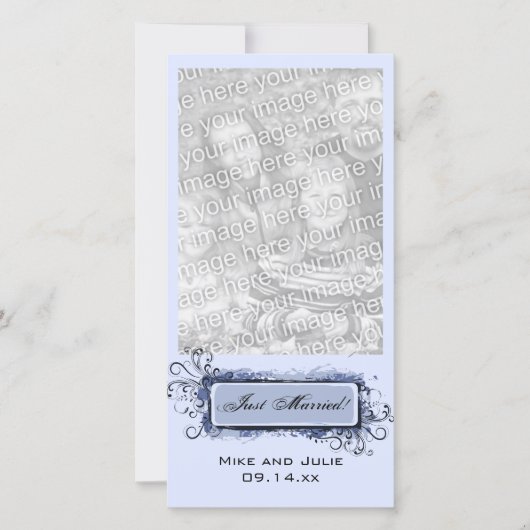 Blauw Abstract Bloem Just Married Aankondiging (Voorkant)