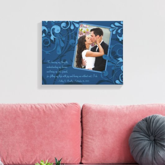 Blauw Abstract Bloemen Bruiloft Fotosjabloon Canva Canvas Afdruk (Insitu (Woonkamer))