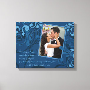 Blauw Abstract Bloemen Bruiloft Fotosjabloon Canva Canvas Afdruk