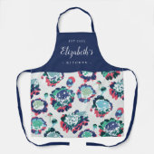 Blauw abstract bloempatroon op maat gekookt schort (Voorkant)