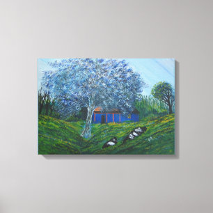 Blauw Abstract boomgaard Vid Landschap Canvas Afdruk