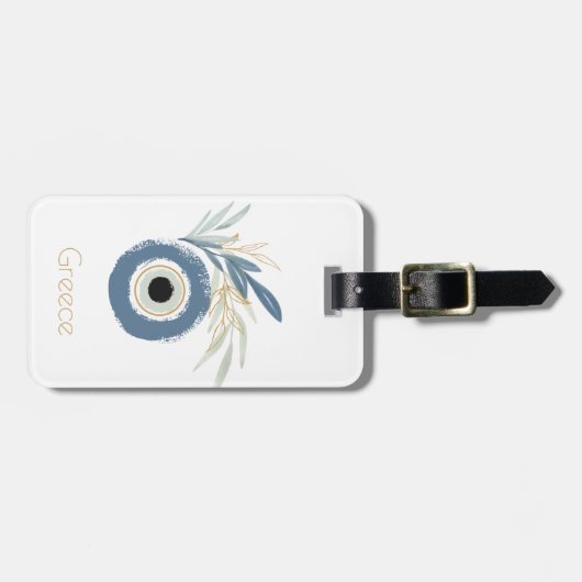 Blauw abstract boze oog met bladeren bagagelabel (Voorkant horizontaal)