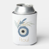 Blauw abstract boze oog met bladeren blikjeskoeler (Blikje Voorkant)