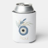 Blauw abstract boze oog met bladeren blikjeskoeler (Blikje Achterkant)
