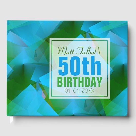 Blauw Abstract Cubist 30th Birthday Guest Book Gastenboek (Voorkant)