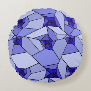 Blauw Abstract Geometrisch Patroon Rond Kussen