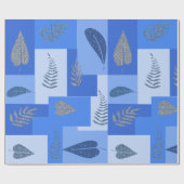 Blauw Abstract Inpakpapier met Bladeren (Vlak)