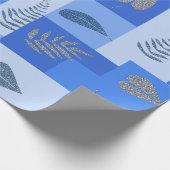 Blauw Abstract Inpakpapier met Bladeren (Hoek)