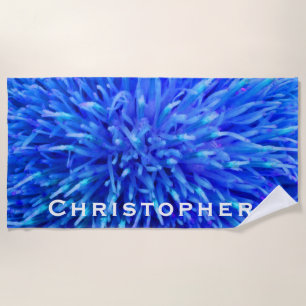 Blauw Abstract keukenhanddoek met witte naam Strandlaken