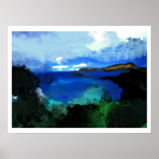 Blauw Abstract landschap Poster
