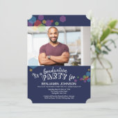 Blauw Abstract met Hexagons Photo Invitation Kaart (Staand voorkant)
