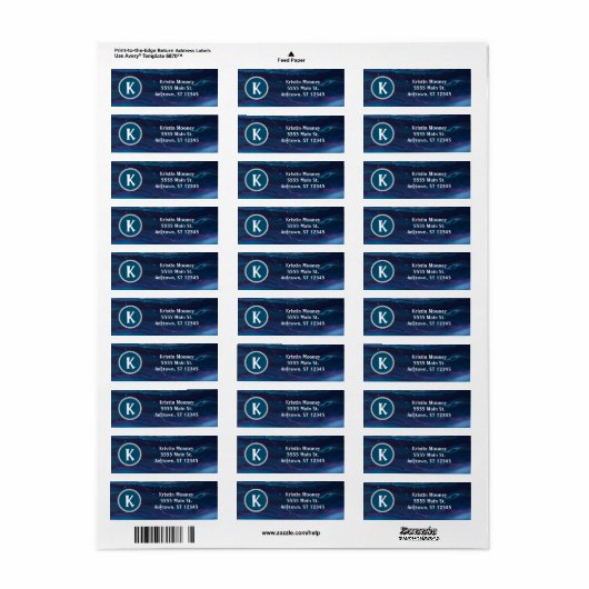 Blauw Abstract monogram Etiket (Full Sheet)