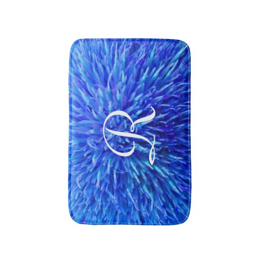 Blauw Abstract monogrammed Plush Bath Mat (Voorkant Verticaal)