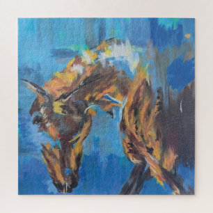 Blauw Abstract Paard Schilderij Legpuzzel